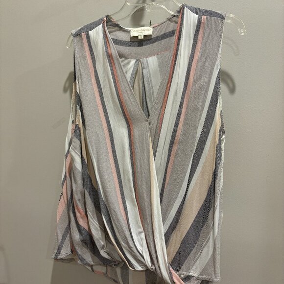 Cynthia Rowley Woman Striped Sleeveless Wrap Front Top size 2x - Picture 2 of 8